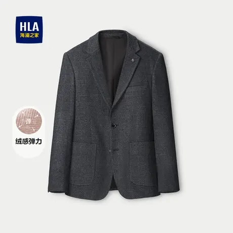 HLA/海澜之家绒感弹力休闲西服秋季平驳领胸针点缀修身外套男图片