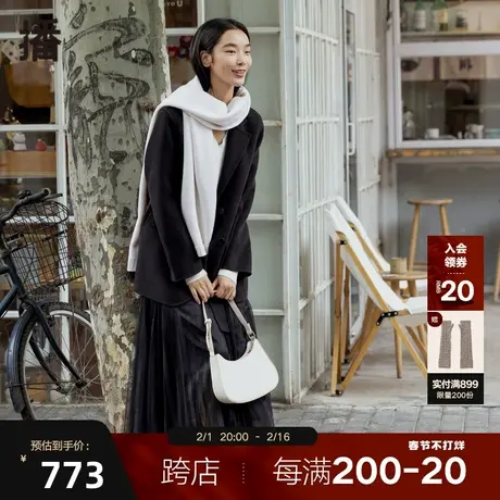 【播奥莱】播冬季新款100%羊毛小众设计感简洁西装毛呢大衣图片