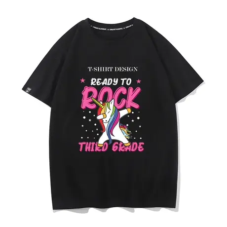 秀洛阳光彩虹小白马独角兽卡通T恤男女情侣短袖纯棉宽松打底半袖商品大图