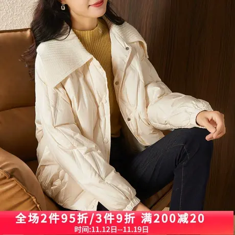 娅丽达轻薄羽绒服女短款2023年冬季设计感菱格韩版棉服大翻领外套商品大图