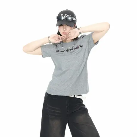 2025夏季短款修身创意印花短袖T恤女新款ins街头辣妹风半袖上衣图片