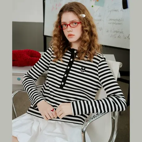 a02亲肤柔软透气内搭条纹长袖打底衫2025春季百搭休闲女式T恤图片