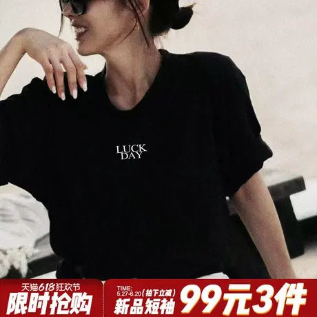 美式简约风字母印花黑色短袖t恤女夏季新款宽松显瘦百搭正肩上衣图片
