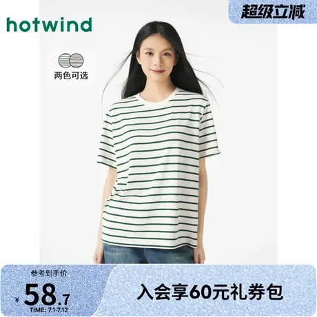 条纹短T恤热风2025年春季新款女士气质舒适穿搭通勤百搭休闲基础图片