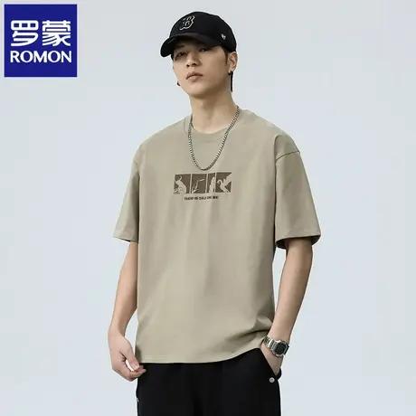 罗蒙2025新款痞帅冰丝休闲短袖T恤夏季简约宽松印花百搭男上衣N1Z商品大图