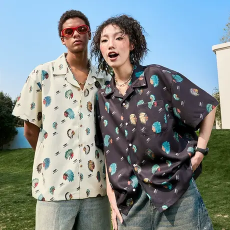 Nuthink冰丝凉感夏威夷短袖花衬衫垂感美式复古男女2025夏季新款商品大图