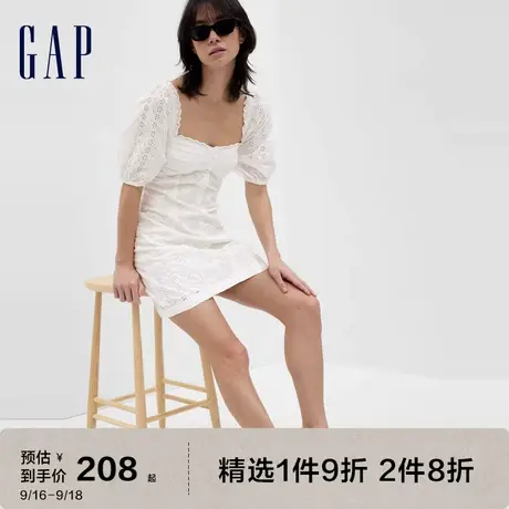 【明星同款】Gap女装夏季款纯棉绣花镂空法式方领连衣裙549154图片