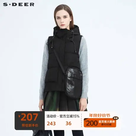 sdeer圣迪奥新品女装高领连帽带包不规则羽绒背心S20481607💬图片