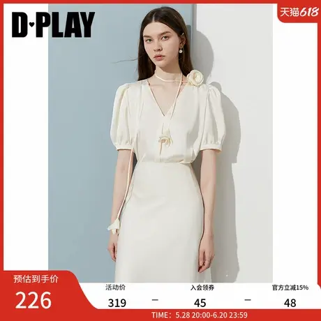 DPLAY【时髦精系列】2025夏季新款白色衬衫V领泡泡袖短袖上衣女商品大图
