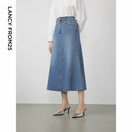 朗姿法式牛仔a字高级感气质半裙显瘦长款女2024年春季新款半身裙商品大图