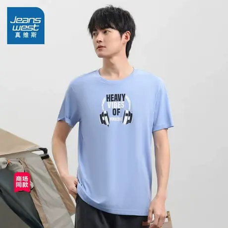 JW真维斯2025春季新款圆领通勤短袖男装T恤时尚百搭男士印花上衣商品大图