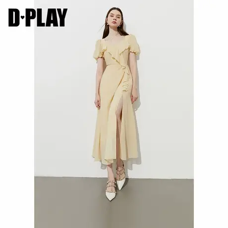 DPLAY【度假系列】2025年夏季新款黄色雪纺连衣裙女法式裙子长裙商品大图