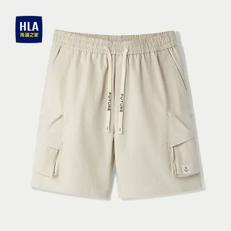 HLA/海澜之家宽松休闲中裤2025春夏新款松紧腰简约大贴袋五分裤男商品大图