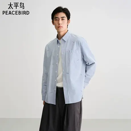 太平鸟男装 休闲衬衫2025秋季新款经典条纹衬衫休闲时尚男士衬衫商品大图