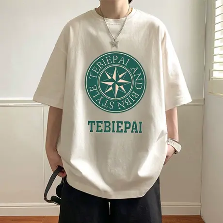 纯棉短袖T恤男夏季2025新款港风潮牌男装上衣ins半袖美式宽松体恤商品大图