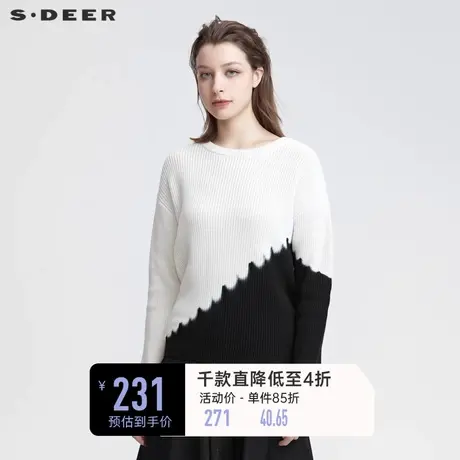 sdeer圣迪奥女装春装罗纹圆领黑白撞色宽松针织衫S22183518🎛商品大图