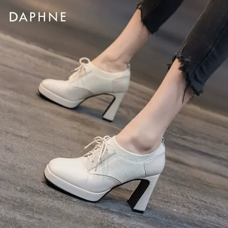 Daphne达芙妮 小个子网红穿搭~粗跟单鞋女防水台飞织拼接高跟女鞋商品大图