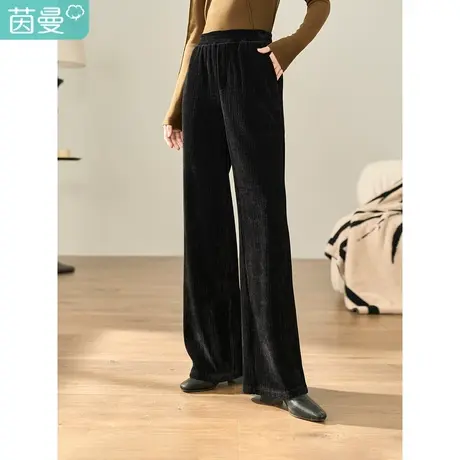 茵曼2023冬女装新款简约通勤松紧腰头垂坠感休闲宽松直筒长裤商品大图