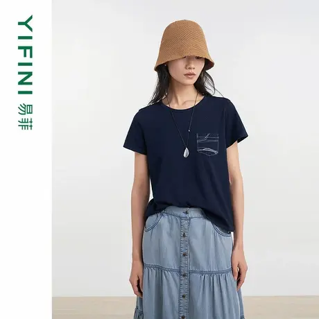 [专柜同款]Yifini/易菲木棉宽松时尚针织衫夏季T恤女上衣D04Z1030商品大图