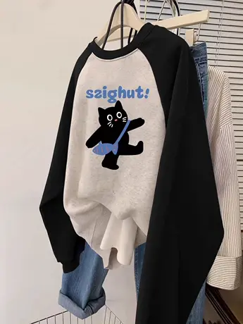 秋季大码女装薄款卫衣oversize宽松正肩长袖ins潮洋气插肩袖上衣商品大图