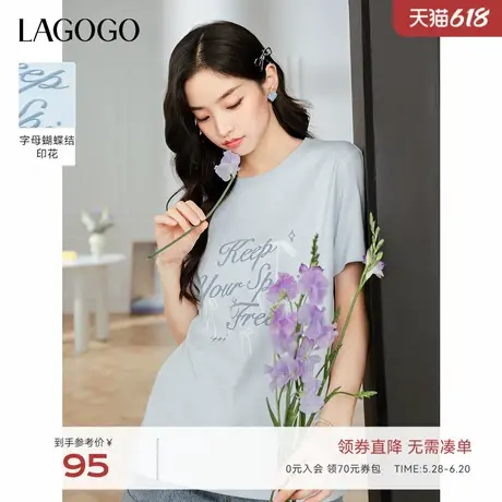 LAGOGO淡人系休闲宽松T恤女拉谷谷2025夏季新款圆领显白短袖上衣商品大图