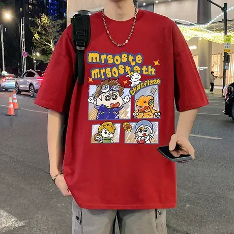 美式运动休闲纯棉体恤衫ins短袖T恤男夏季新款卡通青少年宽松上衣商品大图