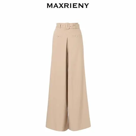 【奥莱】MAXRIENY复古高腰咖色阔腿裤装垂坠感休闲裤商品大图