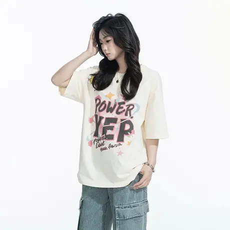 YEP2025新款夏季创意印花T恤女纯棉短袖潮酷ins风宽松半袖上衣图片