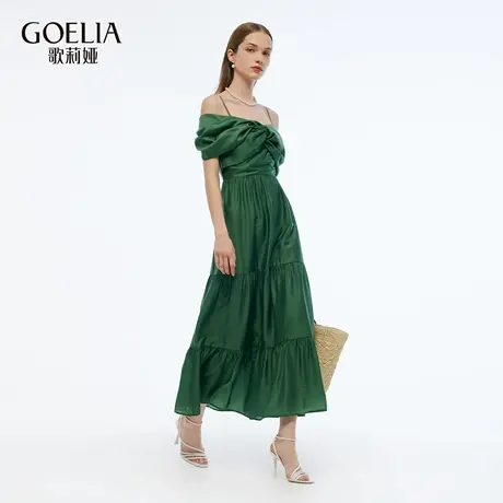 歌莉娅夏季新品天丝蝴蝶领连衣裙（配送胸垫+肩带）1E6R4K950商品大图