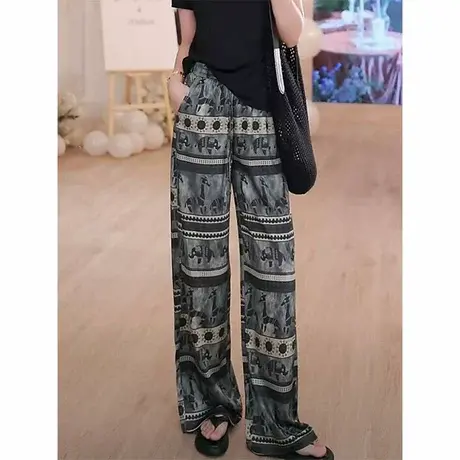 大象印花防晒阔腿裤子夏季薄款显瘦休闲宽松直筒运动裤子ins潮款图片