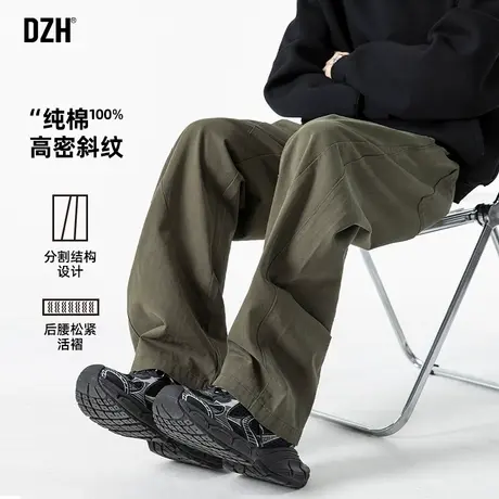 男士军绿色直筒裤子男春季2025新款美式工装裤弯刀裤男款休闲长裤图片
