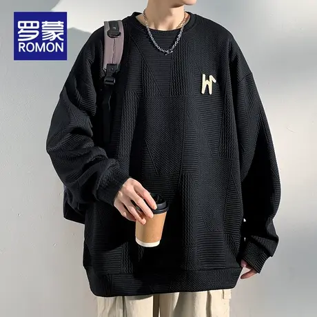 罗蒙男士卫衣春秋季2025新款宽松圆领潮流百搭青年上衣打底衫男款图片