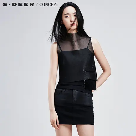 sdeer圣迪奥2018夏季雪纺衫酷帅街头网眼上衣衬衫女S16280650图片