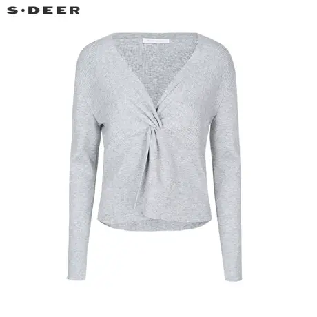 sdeer圣迪奥女装2022春装新品复古V领不规则长袖针织衫S221Z3510图片