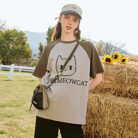 a02圆领长袖先手宽松白色T恤女2025新款爆款秋季小众设计感上衣商品大图