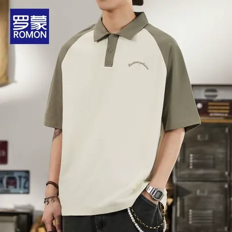 罗蒙男士短袖Polo衫夏季薄款2025新款宽松翻领拼接休闲百搭上衣男图片
