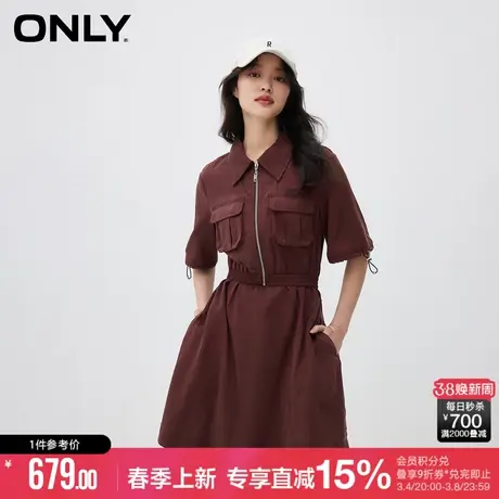 ONLY2024春季新款通勤休闲收腰短袖假两件短裙连衣裙女|124107074商品大图