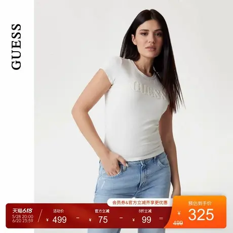 GUESS25年新款夏季女士休闲纯色百搭修身圆领短袖T恤-W5GI42J1314图片