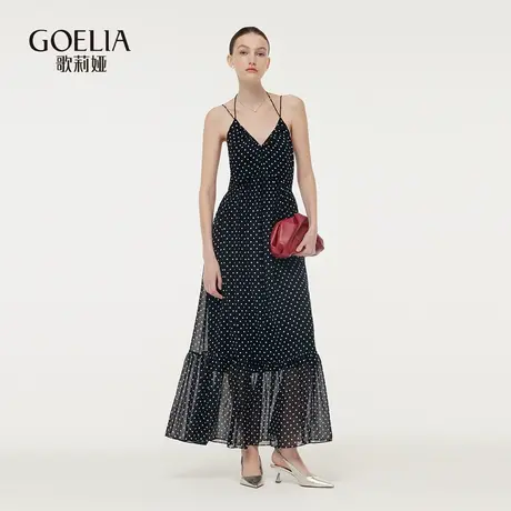 歌莉娅夏季真丝乔其波点挂脖吊带连衣裙（可拆卸胸垫）1E4L4K36A商品大图