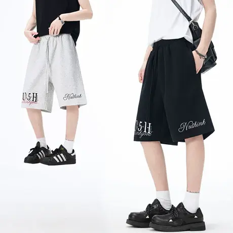 Nuthink刺绣字母短裤潮牌美式休闲运动五分裤松紧男女2025夏新款图片