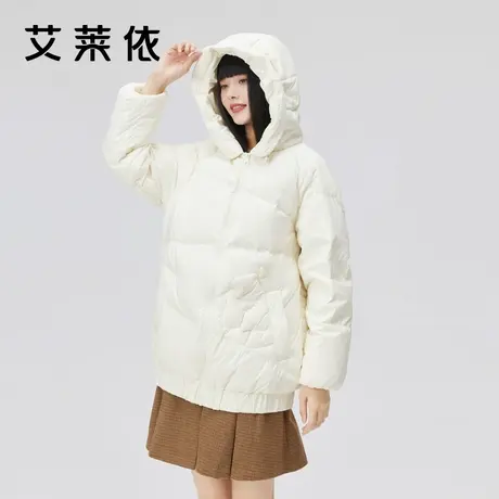 艾莱依花朵白色羽绒服女新款冬季短款时尚设计感小众女士保暖外套商品大图