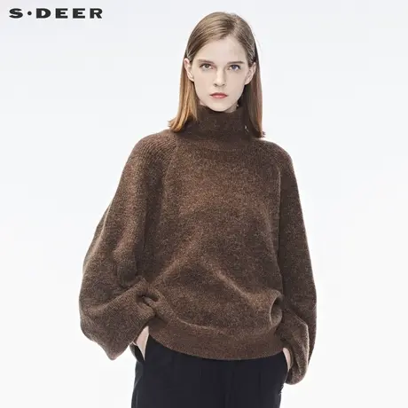 sdeer圣迪奥2018新款宽松灯笼袖口罗纹高领毛衣女针织衫S18483587图片