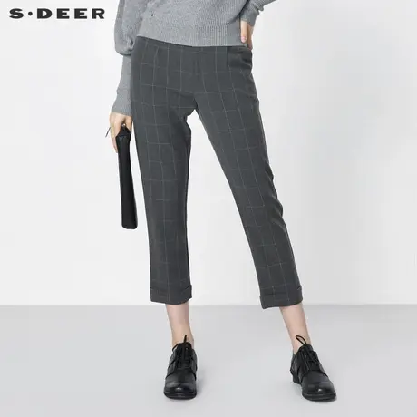 sdeer圣迪奥春装休闲撞色格纹卷边西装九分裤女S21380835图片