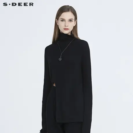 sdeer圣迪奥冬季女装个性高领不规则长袖针织衫毛衣S20483531图片