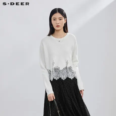 【直播间专属】S·DEER圣迪奥罗纹圆领镂空长袖针织衫S223Z3559图片