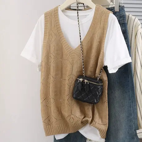 2025百搭薄款镂空针织马甲女罩衫外搭宽松洋气叠穿小坎肩背心上衣商品大图
