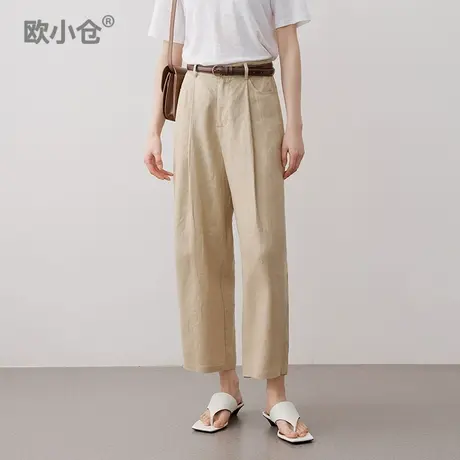 欧小仓国风麻系列夏日卡其裤轻薄打褶九分裤舒爽不粘腻汉麻奶奶裤商品大图