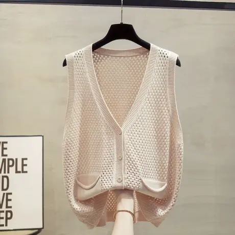镂空v领针织开衫马甲背心女2025春秋宽松马夹叠穿外搭毛衣坎肩潮图片