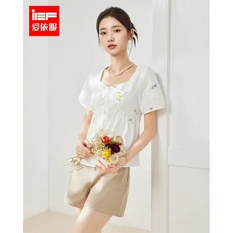 IEF/爱依服2025夏新款法式优雅衬衫女短袖方领温柔风气质碎花上衣商品大图