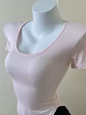 粉色心机U领紧身短袖T恤女夏性感纯欲风上衣商品大图